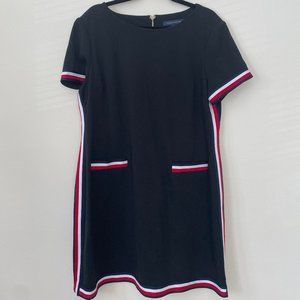 TOMMY HILFIGER - Black Shift Dress with Stiped accents